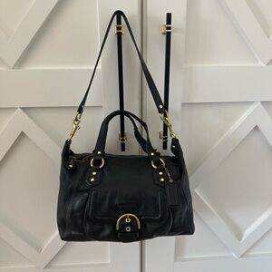 Coach Black Leather Satchel with Gold Accents